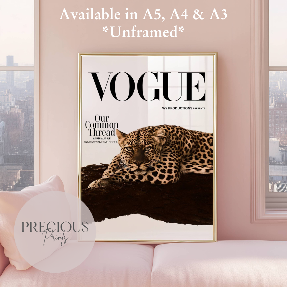 Vogue Leopard Cheetah Print Luxury Poster Preppy A5 A4 A3 Designer Wall Art