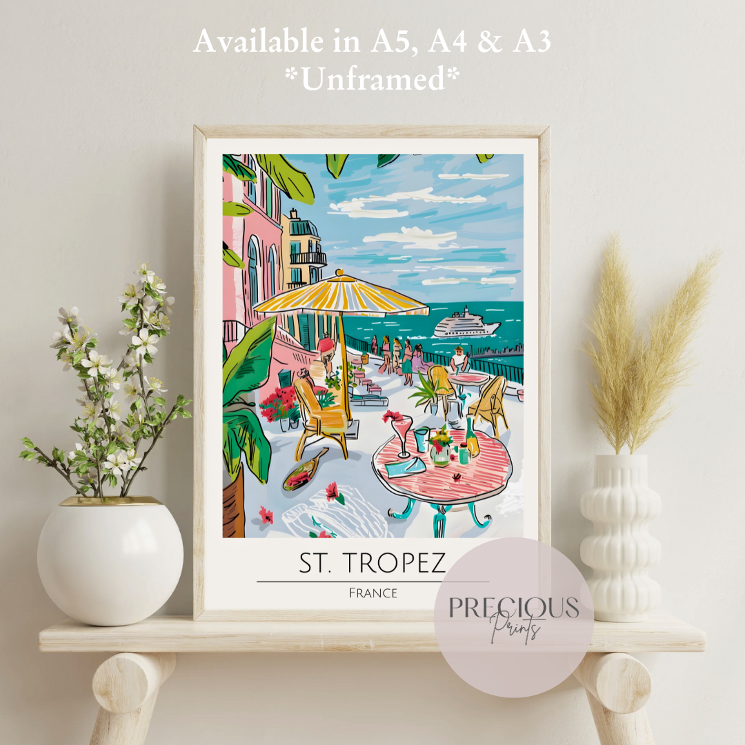 France - St. Tropez Tavel Print Poster- Travel Poster - Vintage Wall Art