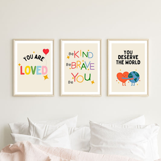 Childrens Affirmation Wall Art Kids Bedroom Poster Set of 3 Positive Quotes
