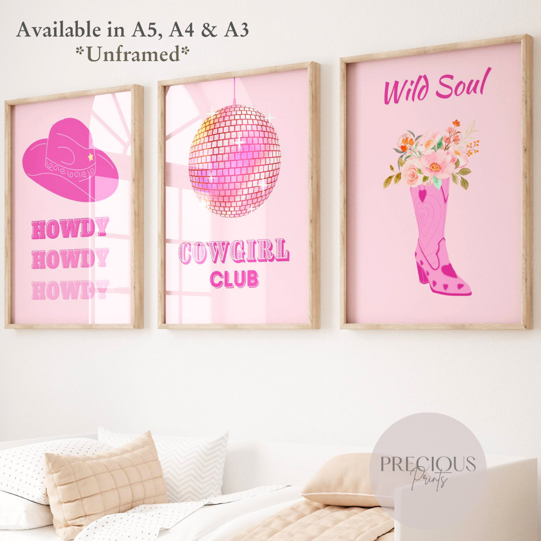 Set of 3 Cowgirl Preppy Poster / Trendy Glam Wall Print / Girls Bedroom