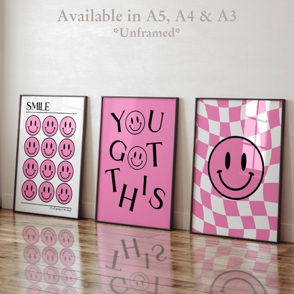 Set of 3 Pink Smiley Preppy Prints Motivational Poster / Collage Preppy Poster