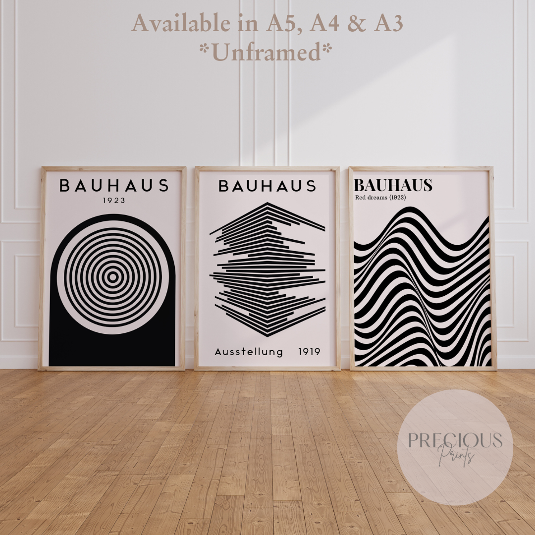 Set of 3 Black Bauhaus Unframed Prints Picture A5 A4 A3 Wall Art Gallery Decor