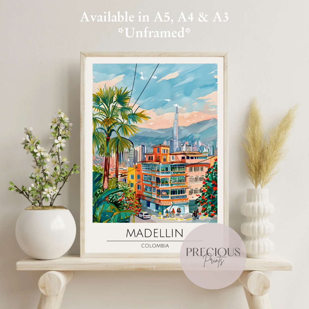 Colombia, Madellin Travel Print Poster / Vintage Wall Art / A5 A4 A3 / Unframed