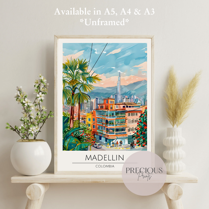 Colombia, Madellin Travel Print Poster / Vintage Wall Art / A5 A4 A3 / Unframed