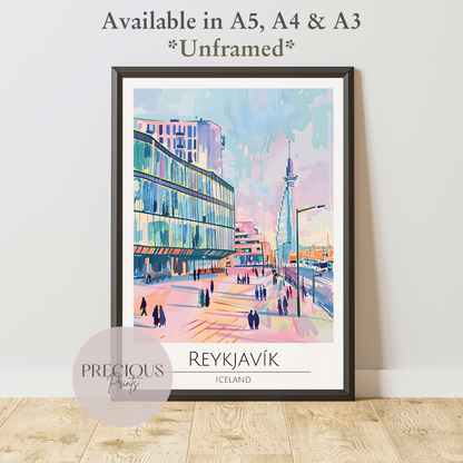 Iceland, Reykjavik Travel Print Poster / Vintage Wall Art / A5 A4 A3