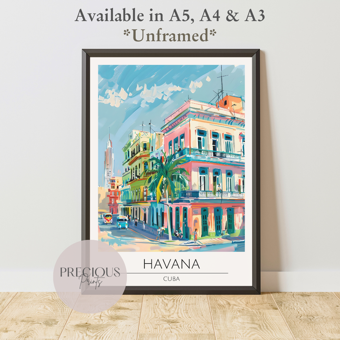 Cuba, Havana Travel Print Poster / Vintage Wall Art / A5 A4 A3 / Unframed