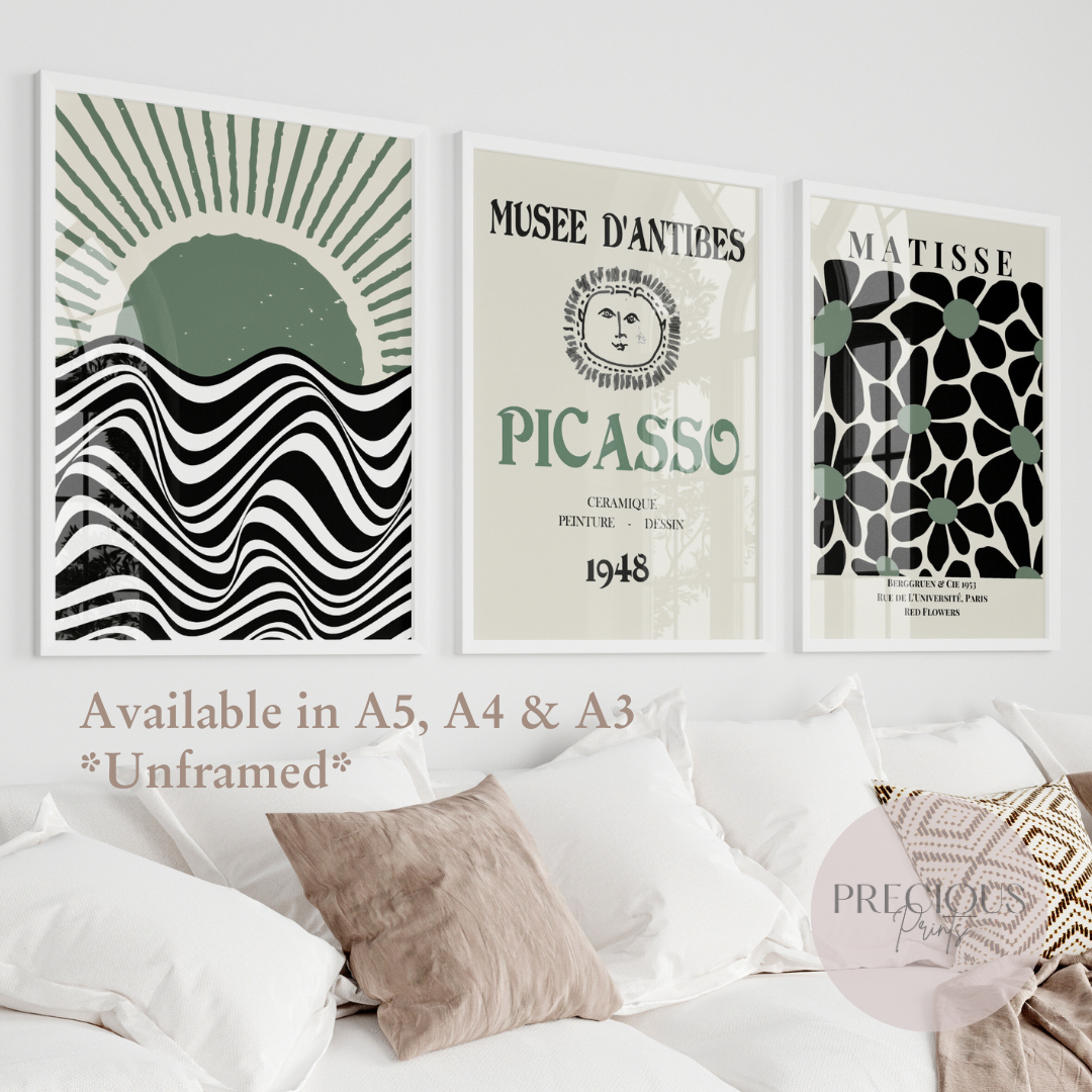 Set of 3 Bauhaus Matisse Picasso Prints A5 A4 A3 Art Exhibition Sage Green