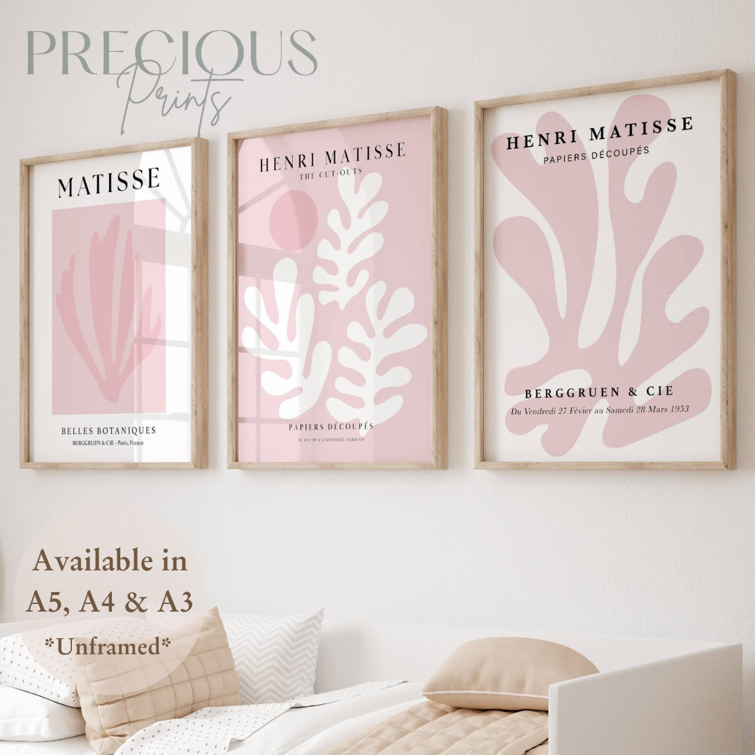 Set of 3 Blush Pink Matisse Floral Pretty Prints Art Gallery Decor Preppy Trendy