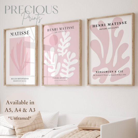 Set of 3 Blush Pink Matisse Floral Pretty Prints Art Gallery Decor Preppy Trendy