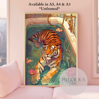 Preppy Tiger Poster Print / Trendy Retro Wall Art / A5 A4 A3 Unframed / Giclee