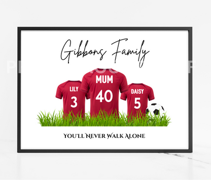 Personalised Liverpool FC Football Family Print / Mothers Day Fathers Day A5 A4