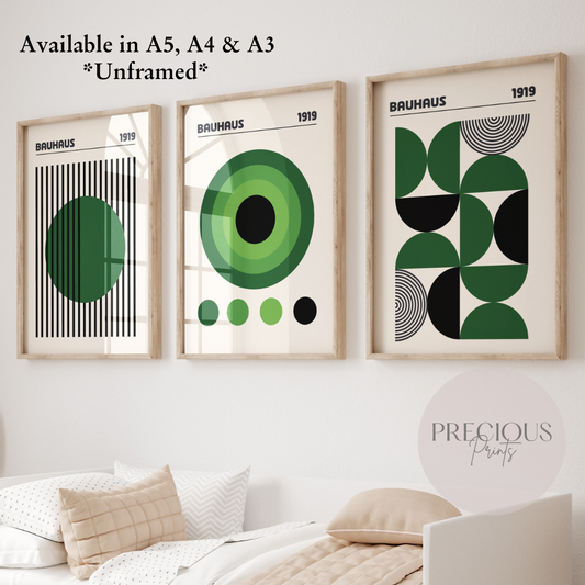 Set of 3 Bauhaus Prints A5 A4 A3 Art Exhibition Sage Green Poster