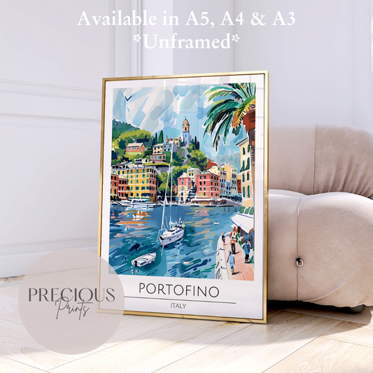 Portofino - Italy Travel Print Poster- Travel Poster - Vintage Wall Art