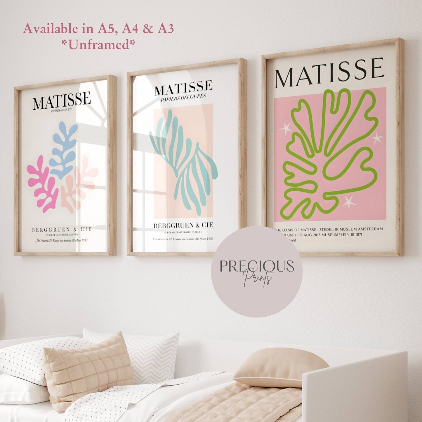 Set of 3 Exhibition Posters Matisse Pastel Multi Color Wall Art Gallery Prints