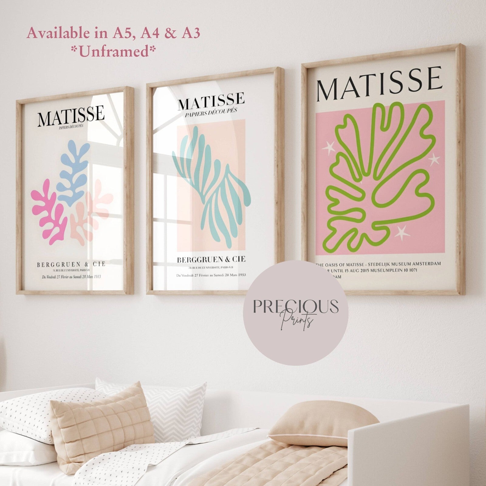 Set of 3 Exhibition Posters Matisse Pastel Multi Color Wall Art Gallery Prints