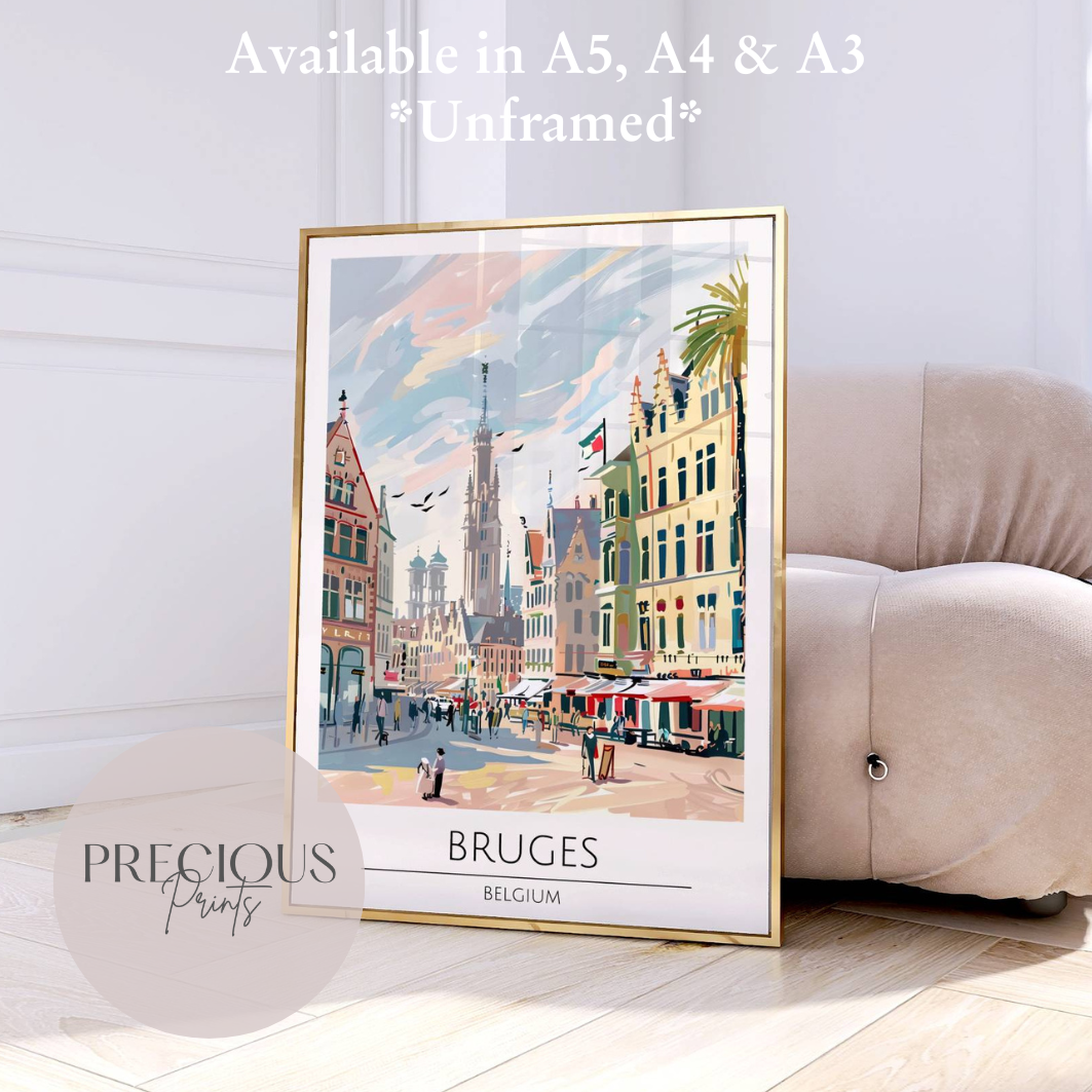 Belguim, Bruges Travel Print Poster / Vintage Wall Art / A5 A4 A3 / Unframed