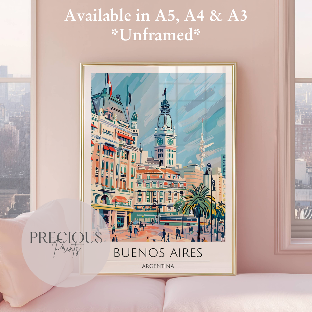 Argentina, Buenos Aires Travel Print Poster / Vintage Wall Art / A5 A4 A3