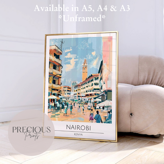 Kenya, Nairobi Travel Print Poster / Vintage Wall Art / A5 A4 A3