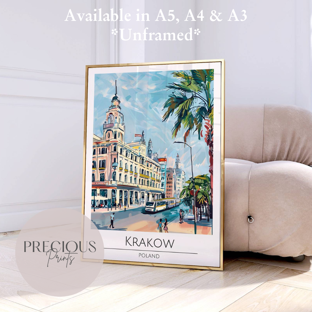Poland, Krakow Travel Print Poster / Vintage Wall Art / A5 A4 A3