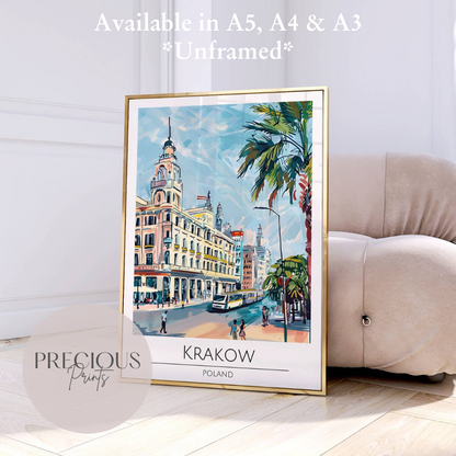 Poland, Krakow Travel Print Poster / Vintage Wall Art / A5 A4 A3