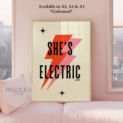 Oasis Lyric Print Music Poster / She's Electric / Wall Art A5 A4 A3 Unframed