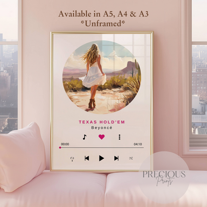 Beyonce Texas Hold'em Poster / Cowgirl Preppy Pink Poster Print / A5 A4 A3