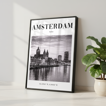 Amsterdam City Skyline Monochrome Poster