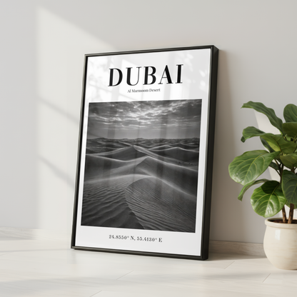 Dubai Al Marmoom Desert Monochrome Poster