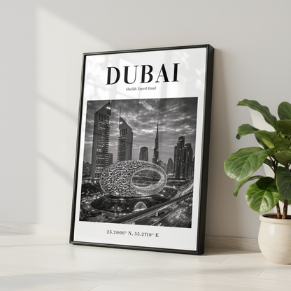 Dubai Sheikh Zayed Road Monochrome Poster