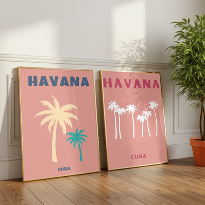 Havana Cuba Tropical Wall Art Set of 2