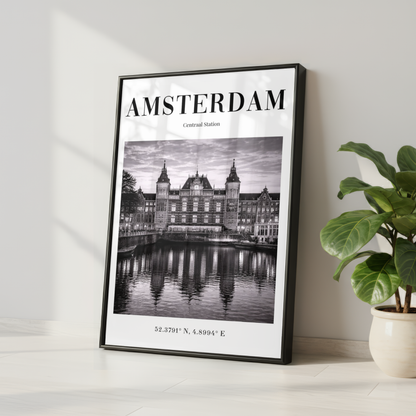 Amsterdam Centraal Station Monochrome Poster