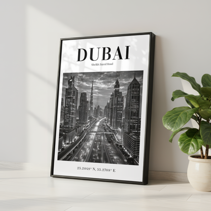 Dubai Sheikh Zayed Road Skyline Monochrome Poster