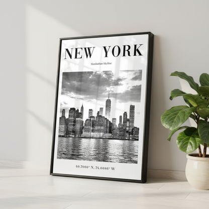 New York Manhattan Skyline Monochrome Poster