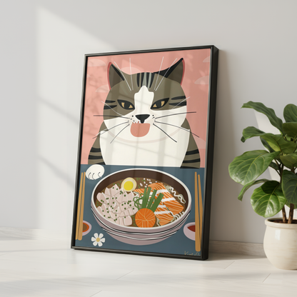Cute Cat Ramen Print
