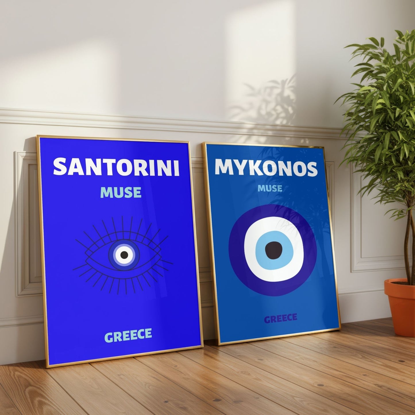 Mykonos & Santorini Travel Print Set of 2 | Greek Islands Wall Art