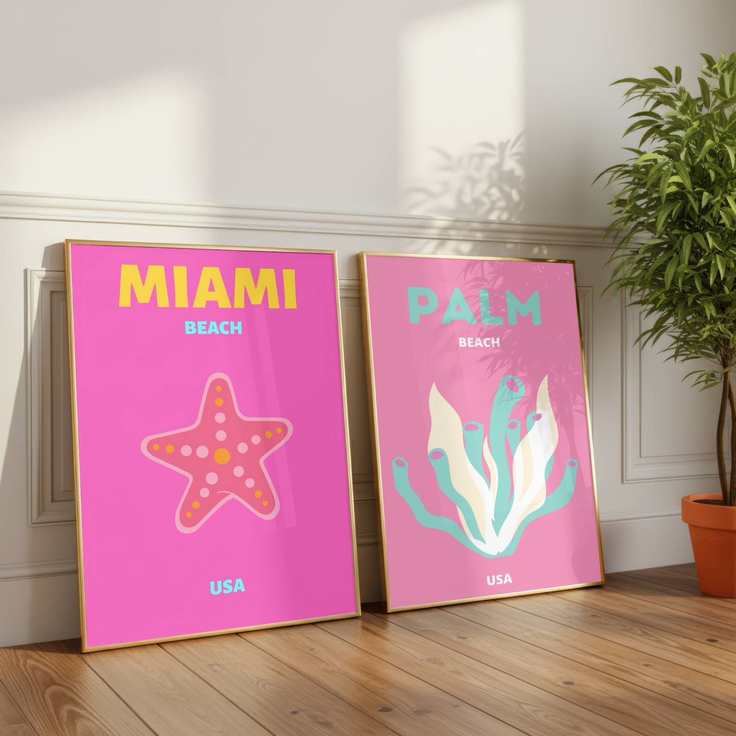 Set of 2 Miami & Palm Beach Coastal Prints