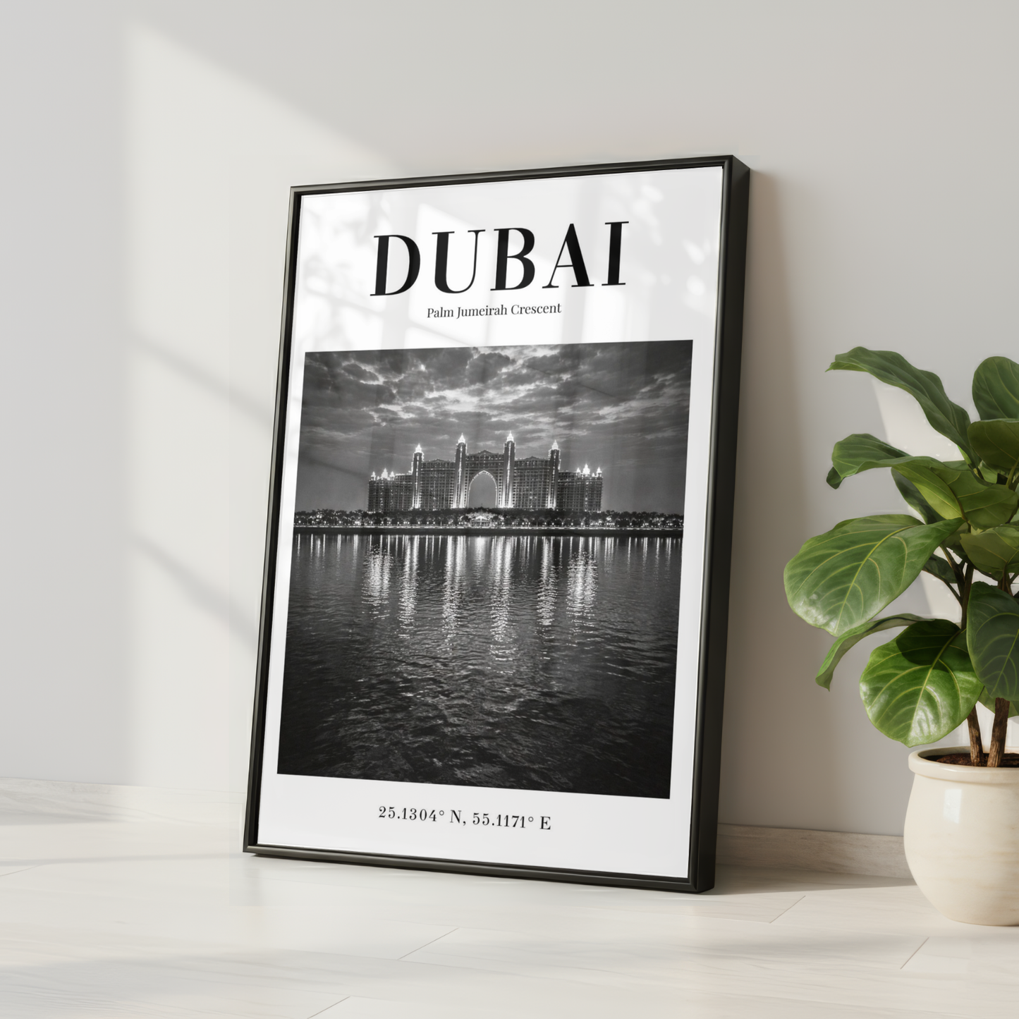 Dubai Palm Jumeirah Crescent Monochrome Poster
