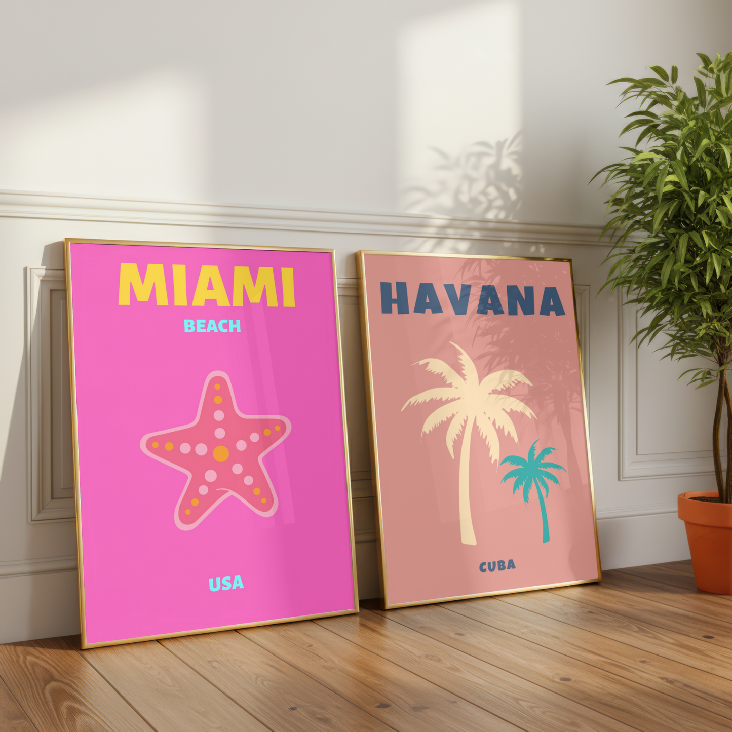 Havana & Miami Travel Print Set of 2 | Tropical Sunset Wall Art