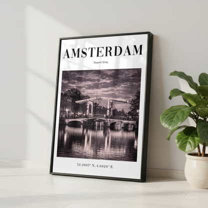 Amsterdam Magere Brug (Skinny Bridge)Monochrome Poster