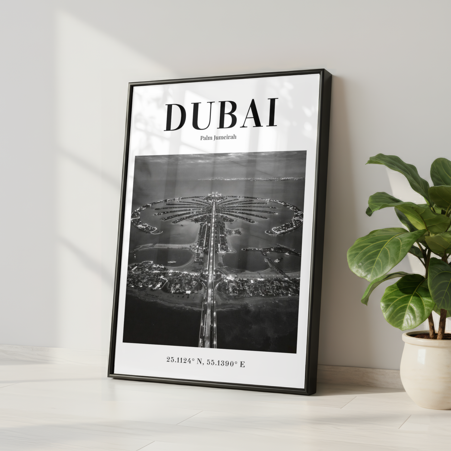 Dubai Palm Jumeirah Aerial Monochrome Poster
