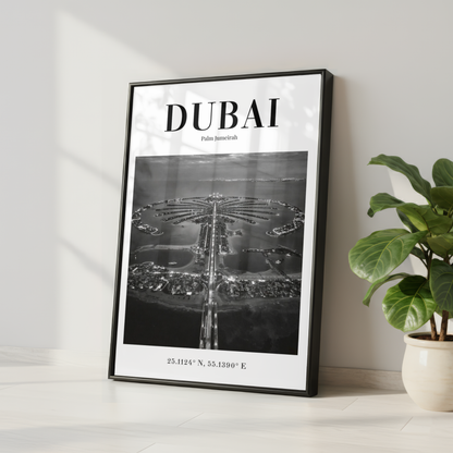Dubai Palm Jumeirah Aerial Monochrome Poster