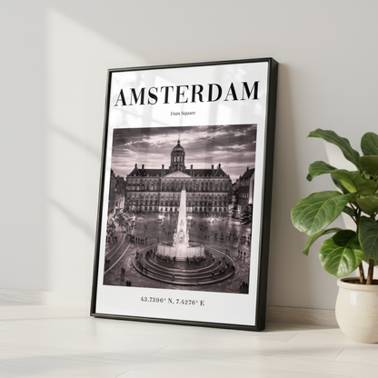 Amsterdam Dam Square Monochrome Poster