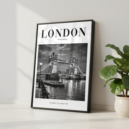 London Tower Bridge Monochrome Poster