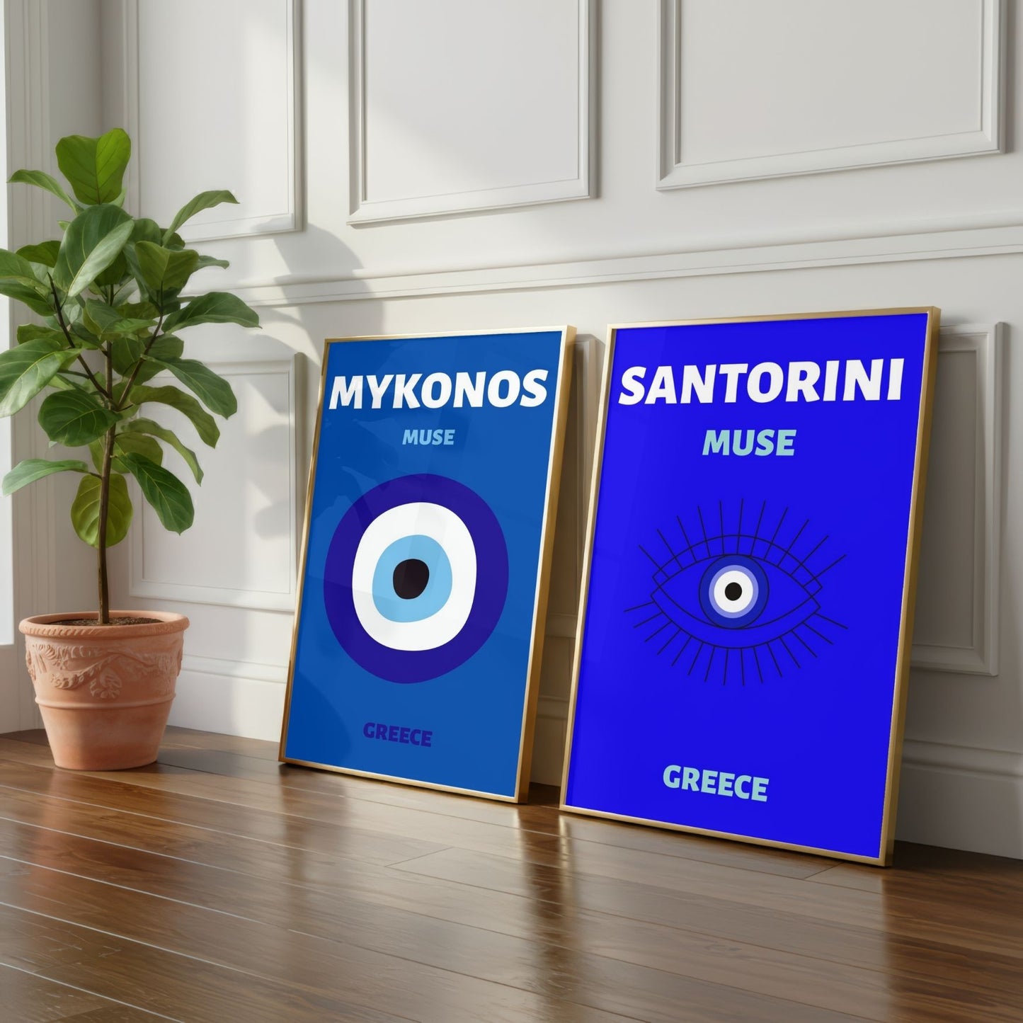 Mykonos & Santorini Travel Print Set of 2 | Greek Islands Wall Art