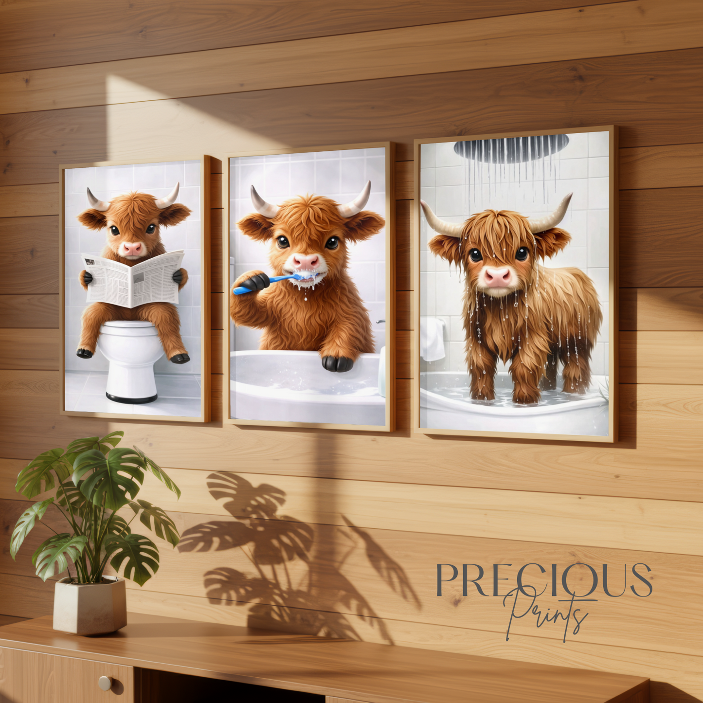 Set of 3 Whimsical Highland Cow Prints