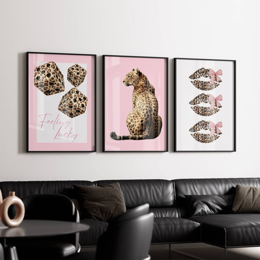 Set of 3 Pink Leopard Prints Bow's and Lip's