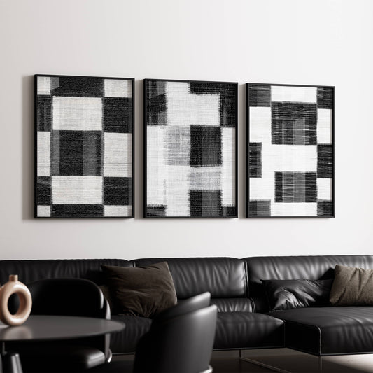 Set of 3 Dark Modern Fabric Effect Squares