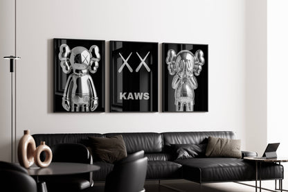 Set of 3 Silver Kaws Posters