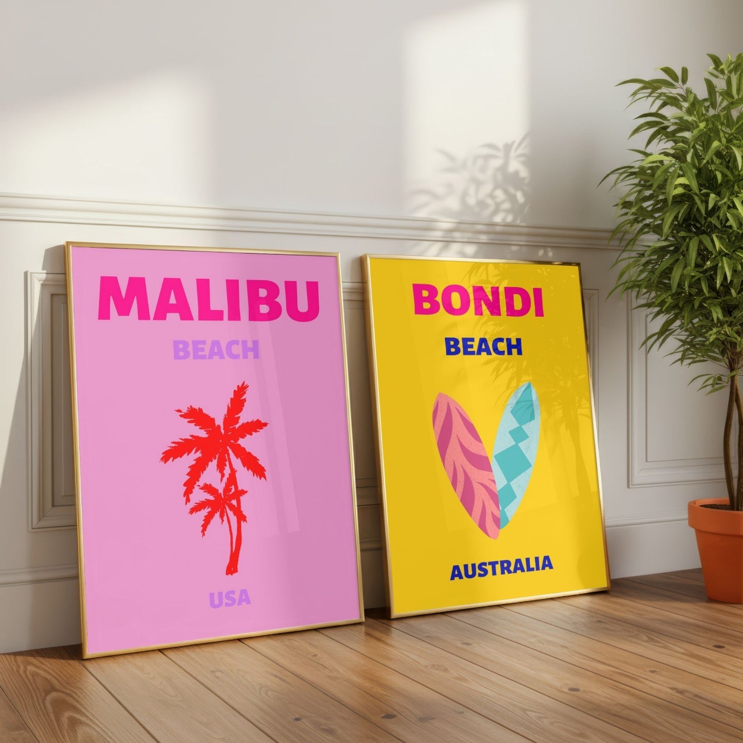 Preppy Coastal Prints Set of 2 Pink Malibu + Yellow Bondi