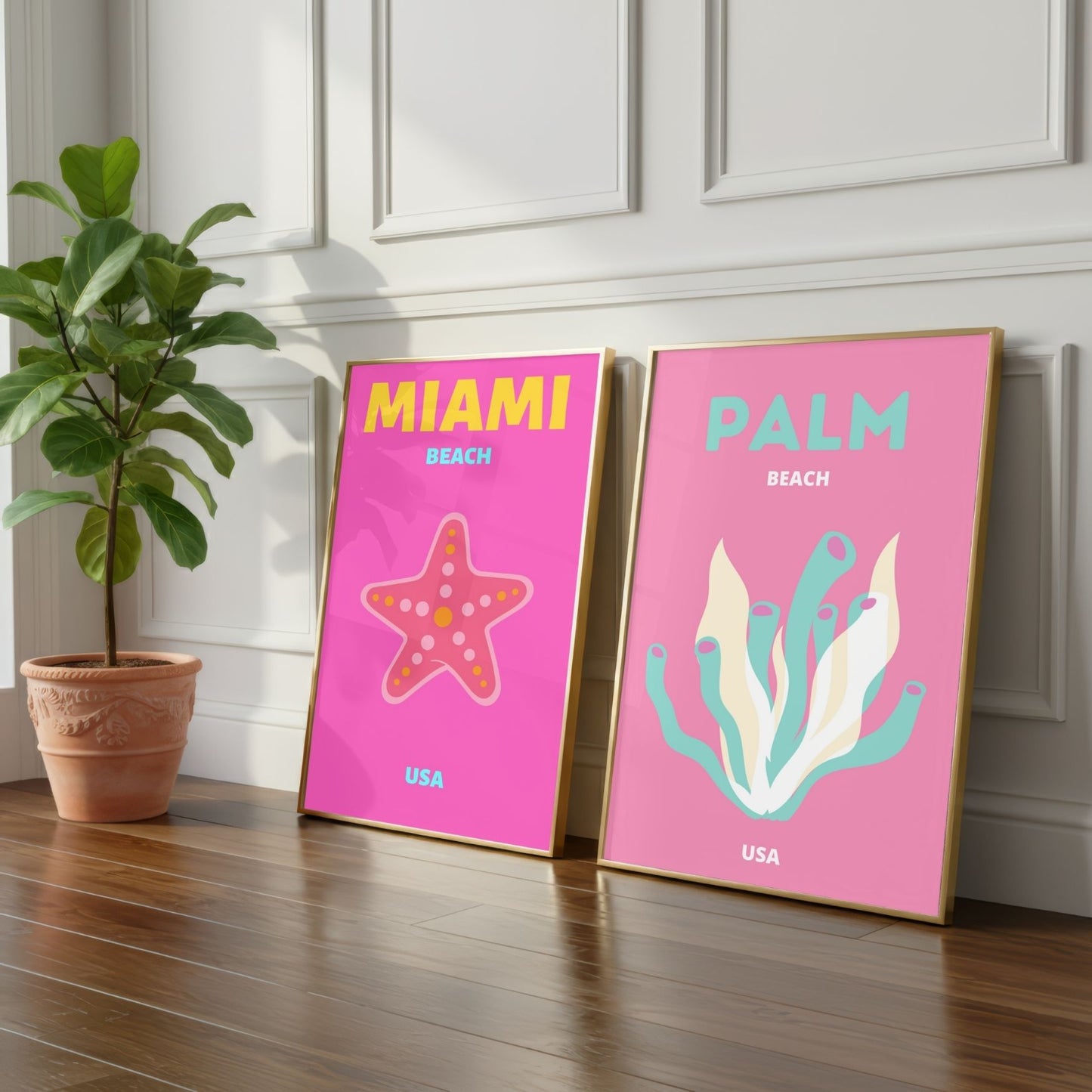 Preppy Coastal Prints Set of 2 Pink Malibu + Yellow Bondi